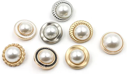 Vista 2 de 5 piezas de botones de oro con perlas de metal para mujer, botones para abrigo de suéter, decoración para ropa, accesorios de costura y manualidades