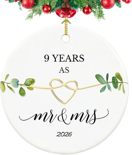 Vista 29 de Adorno de primer aniversario, regalos para el primer aniversario, regalos de boda de primer año para pareja, ella, él, adorno de cerámica de 2.9