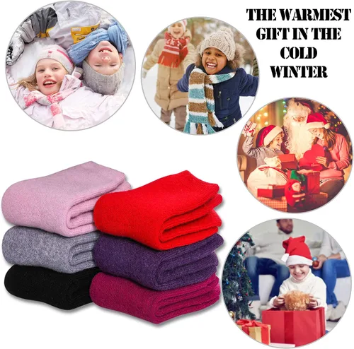 Vista 6 de MQELONG Calcetines de lana para niños niñas y niños lindos animales gruesos cálidos calcetines de invierno 6 pares