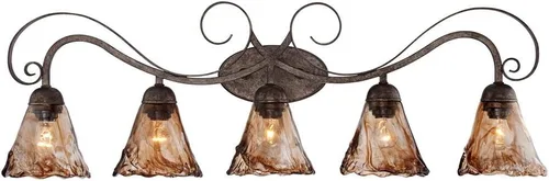 Vista 9 de Franklin Iron Works Aplique de pared rústico de desplazamiento ámbar, iluminación de metal dorado con cableado de metal de 23 1/2 pulgadas