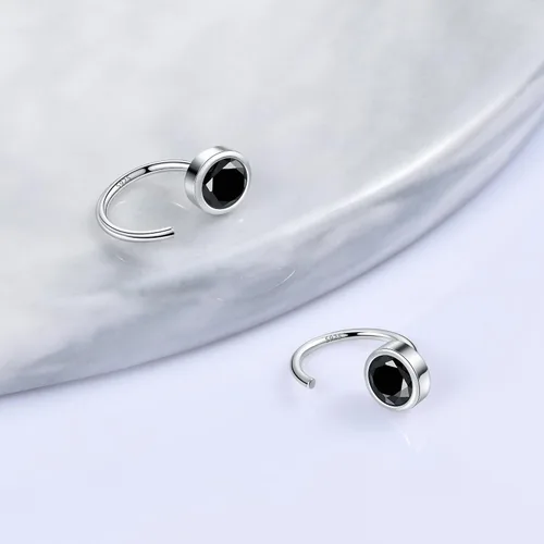 Vista 4 de Aretes de aro de plata de ley 925 con piedras preciosas sintéticas, ópalo, turquesa, piedra lunar, circonita cúbica, para mujer, diseño minimalista