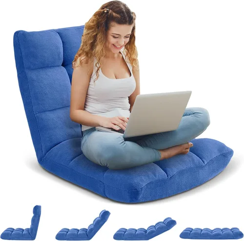 Vista 4 de Silla de Gaming Plegable para Suelo de 14 Posiciones Acolchada Ajustable Silla de Suelo Lazy Sofa con Algodón Transpirable y Terciopelo Amigable