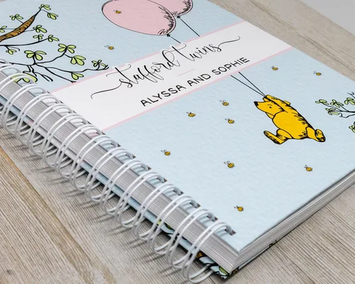 Vista 13 de Personalized Twin Baby Memory Book - Hardcover First Year Album Customized with Babies’ Names - Prompted Baby Journal (Blue Mountains)