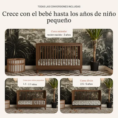 Vista 3 de Babyletto Scoot Cuna convertible 3 en 1, nogal natural GREENGUARD Gold Certified, Converts to Toddler Bed & Daybed - 4 Adjustable Mattress Heights