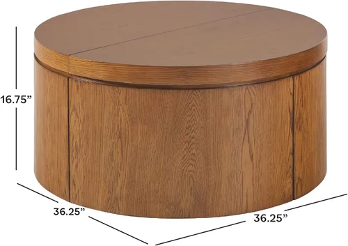 Vista 2 de Walker Edison Maya Moderna mesa auxiliar de madera de roble macizo con almacenamiento, 36 pulgadas, roble marrón medio