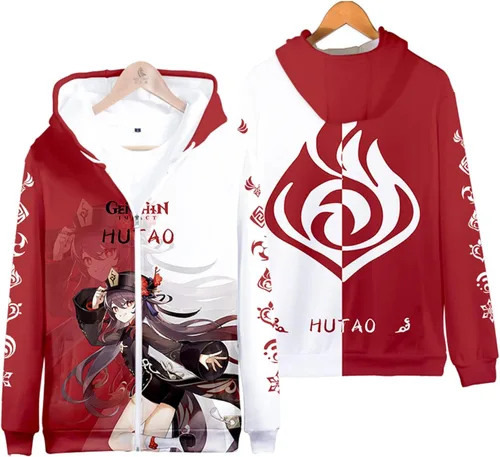 Vista 3 de SIAOMA Genshin Impact - Chaqueta con capucha y cremallera unisex con cordón 3D