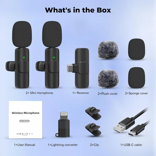 Vista 7 de Micrófono inalámbrico para iPhone, Android amplia compatibilidad con reducción de ruido, micrófono de solapa de sonido claro para podcast, grabación