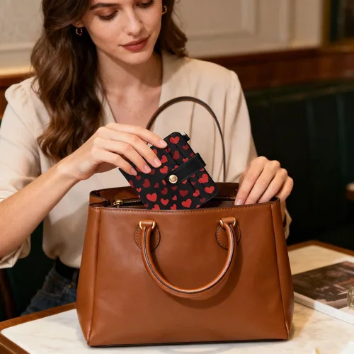 Vista 8 de Red Heart Black - Cartera para mujer, con bloqueo RFID, pequeña, delgada, tarjetero, plegable, compacta, de piel sintética, con bolsillo