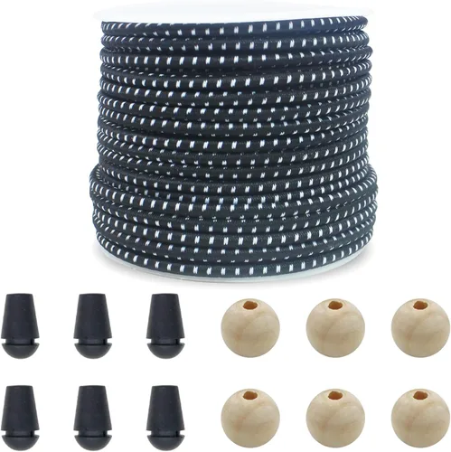 Vista 19 de Cordón elástico delgado negro de 2mm para hacer pulseras, cuerda elástica redonda de 129 pies, cordón para cuentas Pony, hilo elástico