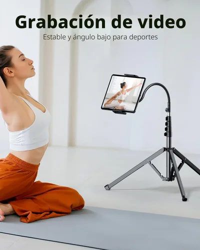 Vista 7 de Weilisi Soporte de trípode resistente para tableta de 82 pulgadas de alto, soporte de suelo con control remoto y cuello de cisne ajustable