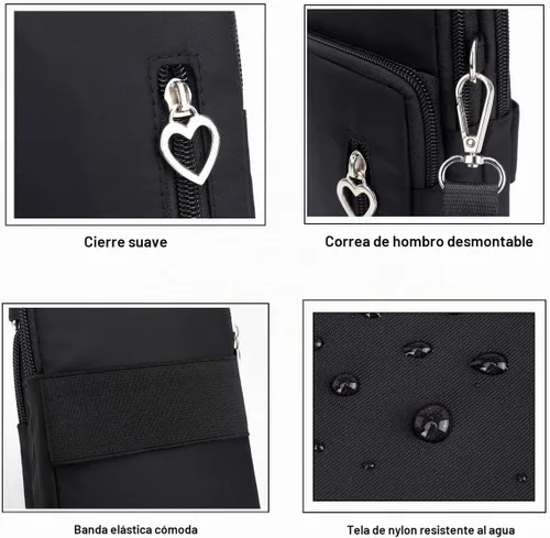 Vista 3 de Brazalete de teléfono para iPhone 16 15 14 13 Pro/Pro Max, Samsung Galaxy S25 S24 Ultra Plus A16 A15 A06 - Bolsa para teléfono Crossboy Flor negra-L