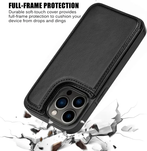 Vista 6 de Funda tipo cartera compatible con iPhone 13 Pro de 6.1 pulgadas, funda protectora delgada con tarjetero, piel sintética de alta calidad, ranuras