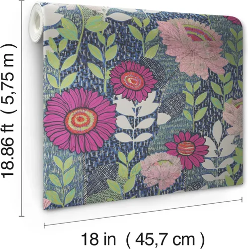 Vista 4 de RoomMates Tamara Day RMK12513RL - Papel tapiz autoadhesivo para jardín botánico, color azul