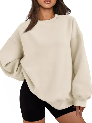 Vista 18 de EFAN Sudaderas de gran tamaño para mujer, cuello redondo, casuales, para Albaricoque