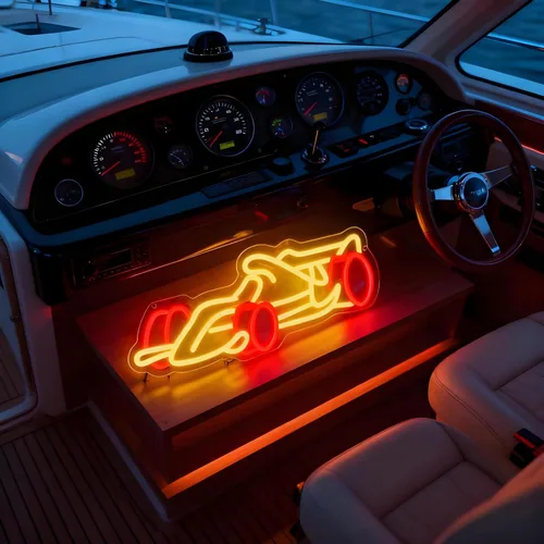 Vista 4 de Letrero de neón de auto de carreras para decoración de pared, letras iluminadas LED, letrero LED de auto de carreras, regalos para fiestas