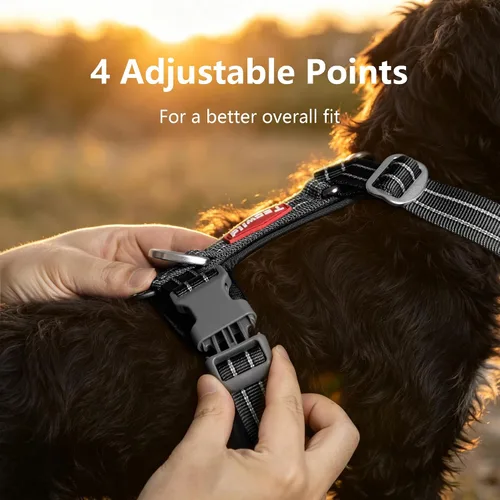 Vista 5 de Arnés sin tirones para perro, chaleco reflectante ajustable con broche de metal, malla suave transpirable sin estrangulamiento para cachorro, fácil