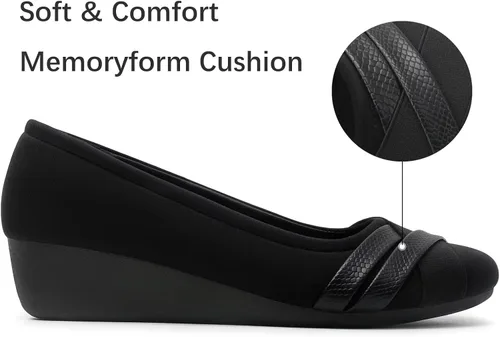 Vista 4 de MUSSHOE Tacones de cuña para mujer, punta redonda, cómodos, elegantes, de tacón bajo