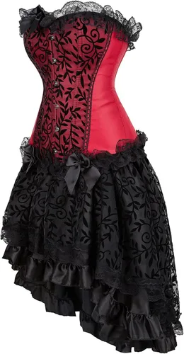 Vista 2 de frawirshau - Vestido de corsé de encaje para mujer, estilo Burlesque, disfraz steampunk para Halloween