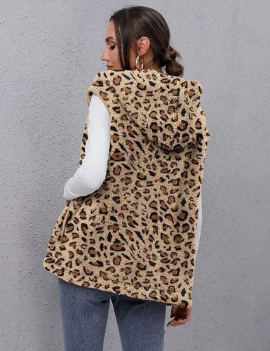Vista 6 de TFSDOD Chaleco de forro polar sherpa para mujer, acogedor, sin mangas, con bolsillo, chaleco con capucha y cremallera para mujer