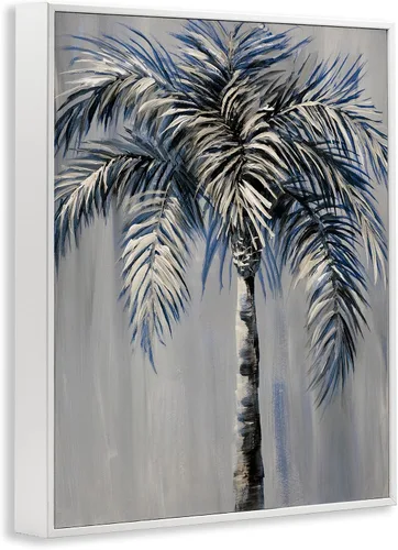 Vista 2 de Stupell Industries Pintura de palmera gris enmarcada arte giclée por Nan Enmarcado en blanco
