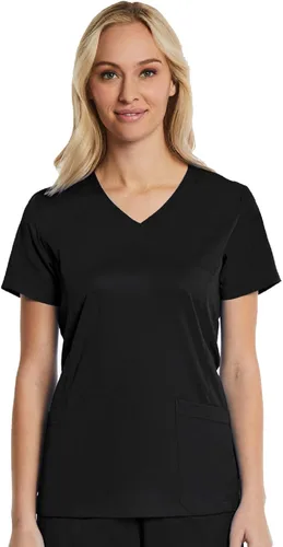 Vista 11 de Mock Wrap Scrub Top para las mujeres 2 bolsillos 4-Way Stretch para Medical Dental Spa EL9115 Berenjena