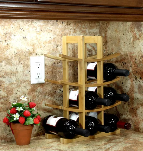 Vista 3 de Oceanstar WR1149 Estante de vino de bambú natural para 12 botellas, rojo, 15.75 x 5.75 x 1.75 pulgadas