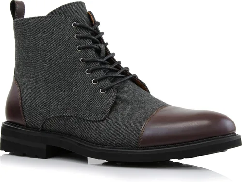Vista 24 de Polar Fox Botas de tobillo para hombre Colección de botas casuales con cordones Estilos de punta redonda y punta lisa 1. Negro y lana