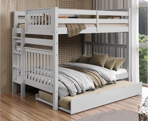 Vista 9 de Bedz King Literas de tamaño matrimonial sobre Full Mission Style con escalera final y cama nido individual, gris