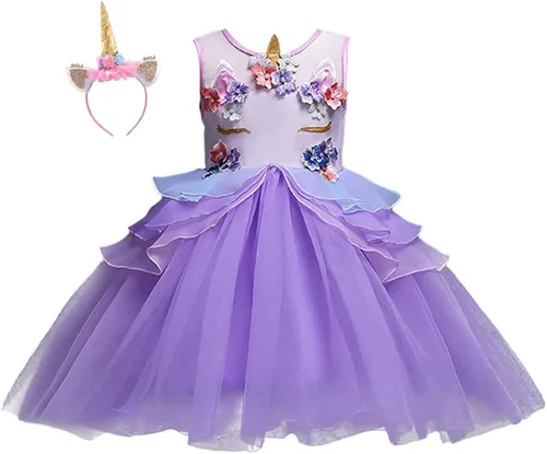 Vista 10 de REXREII Disfraz de unicornio para niñas pequeñas, vestido de tul con diadema para boda, cumpleaños, Navidad, Halloween