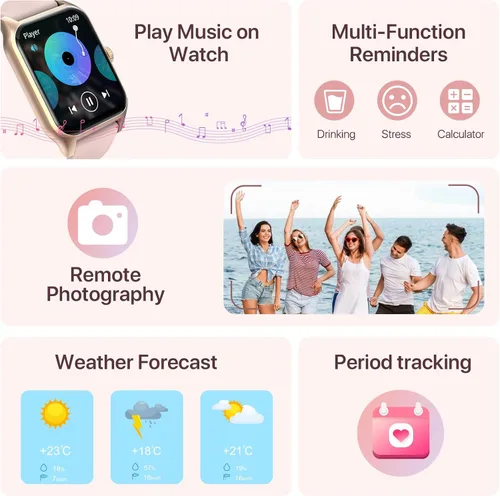 Vista 4 de WalkerFit Relojes inteligentes para mujer: reloj de fitness para Android, regalos para ella, reloj inteligente con monitor de frecuencia cardíaca