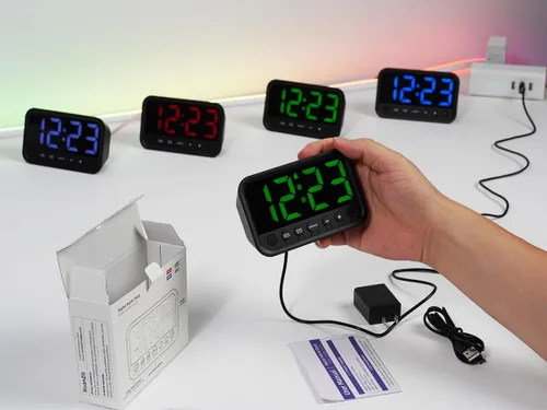 Vista 7 de Pequeño reloj digital LED para dormitorio, reloj despertador fuerte para adultos y adolescentes que duermen mucho Reloj de escritorio eléctrico