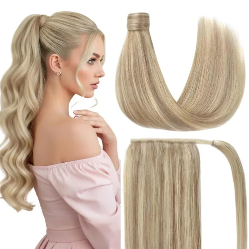 Vista 13 de Ve Sunny Extensión de cola de caballo de 2.82 oz, extensiones de cabello humano real real para mujer, color negro azabache, 14 pulgadas Pony-1-1-#1
