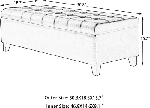 Vista 3 de Banco otomano rectangular copetudo de almacenamiento de cuero regenerado para mesa de centro para dormitorio, sala de estar (marrón)