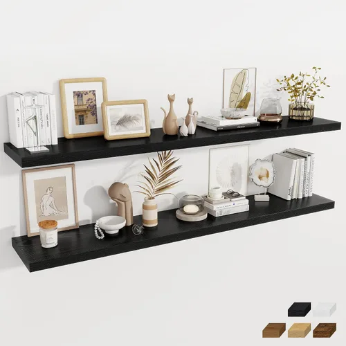Vista 14 de Fun Memories Pequeños estantes flotantes para pared, estantes cuadrados de pared de 8 pulgadas con soportes invisibles, estantes negros para baño