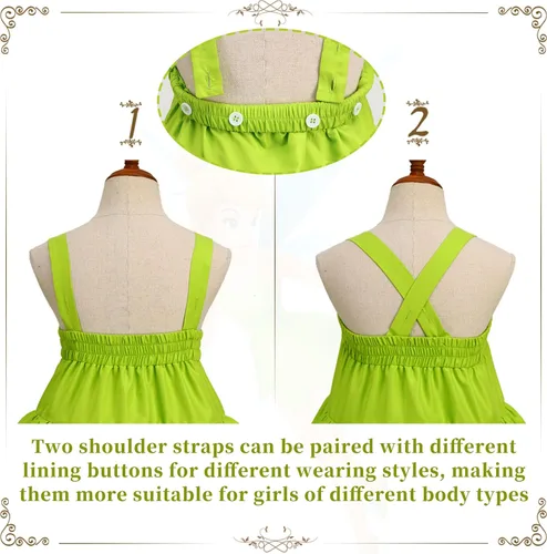 Vista 4 de Disfraz de Campanilla para niñas, vestido de hada para niñas pequeñas con orejas y alas de elfo duendecillo, vestido de princesa de hadas
