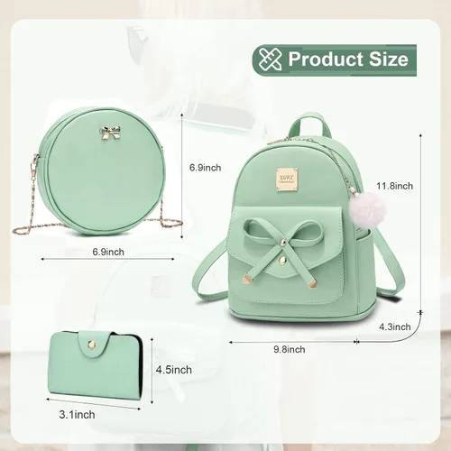 Vista 26 de ZGWJ Mini mochila de cuero con moño, mochila pequeña, linda mochila casual de viaje para niñas y mujeres, M, Mochilas tipo mochila