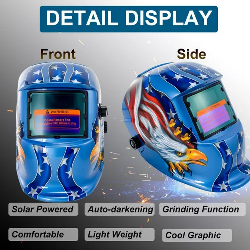 Vista 6 de Casco de soldadura con oscurecimiento automático solar, máscara de molienda de arco Tig Mig con función de prueba y función de alarma de batería