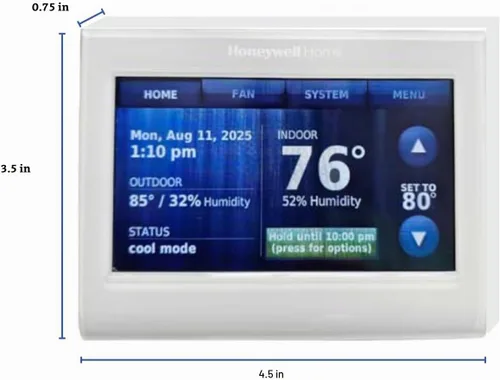 Vista 2 de Termostato Honeywell RTH9580WF con WiFi 9000 y pantalla táctil a color de 8.06 pulgadas cuadradas, color plata, 2 packs, TH9320WF5003