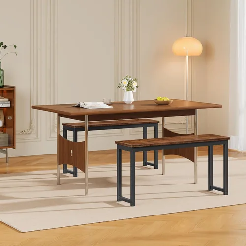 Vista 2 de HOOBRO Banco de comedor, par de 2 bancos de interior de estilo industrial, marco de metal duradero, para cocina, comedor, sala de estar, marrón