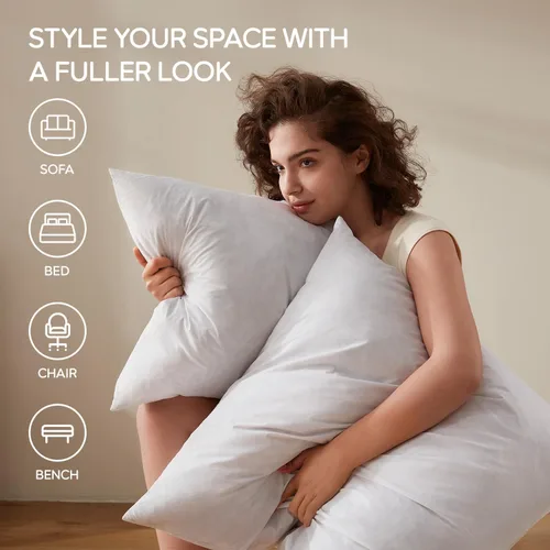 Vista 5 de Juego de 2 rellenos de almohada lumbar de plumas de 12 x 20 pulgadas, relleno de almohada decorativa para fundas, ajuste más completo con soporte