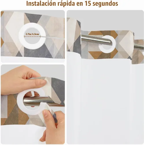 Vista 6 de No Hook Geometric Shower Curtain with Snap in Liner - 71″W x 74″L Waterproof Fabric with Mesh Top Window, Modern Abstract Triangle Design Bath