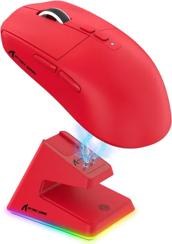 Vista 11 de ATTACK SHARK X6 - Mouse inalámbrico ligero para juegos con base de carga de retroiluminación RGB, cable trimodo/2.4GHz/BT5.2, 26K DPI, sensor óptico