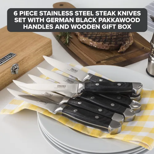 Vista 2 de Viking Juego de cuchillos para carne de 6 piezas con caja Negro
