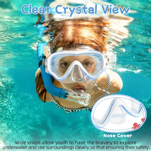 Vista 6 de Water Space Gafas de natación para niños con cubierta de nariz para niños y jóvenes de 3 a 15 años, lentes antiroturas con protección UV, sin fugas