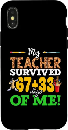 Vista 5 de My Teacher Survived 67+33 Days of Me Dab 100 Days of School Case for iPhone 17