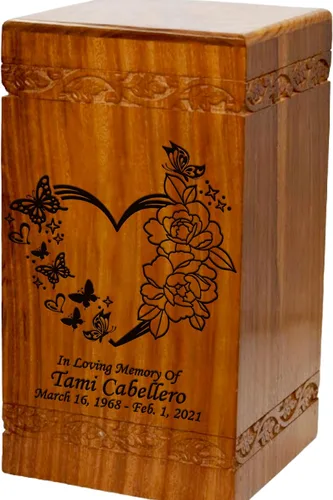 Vista 15 de Urna de cremación de madera, urna funeraria humana de gran tamaño con personalización (mariposas)