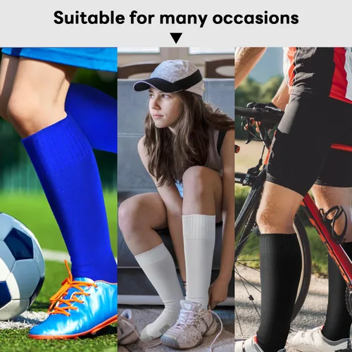 Vista 2 de ELUTONG Calcetines de fútbol para jóvenes, niños y adultos, 3 pares de calcetines deportivos de fútbol alto hasta la rodilla