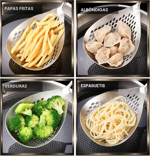 Vista 2 de KAYCROWN Cucharón Espumador con Ranuras, Cucharón Espumador de Acero Inoxidable 304, Colador de Araña para Cocinar y Freír, Colador de Pasta