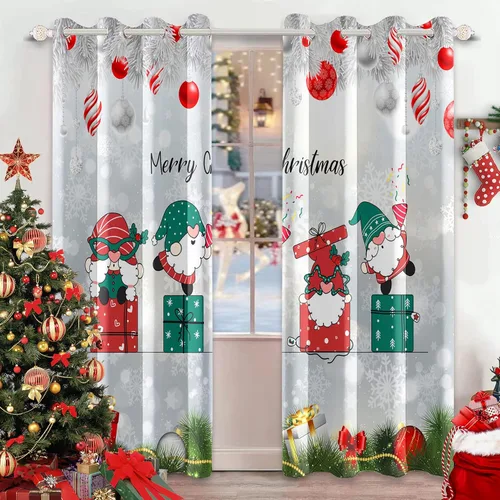 Vista 11 de AWERT Cortinas de Navidad para sala de estar, Navidad tradicional temporada de invierno, árbol de Navidad, juego de 2 paneles de cortinas opacas