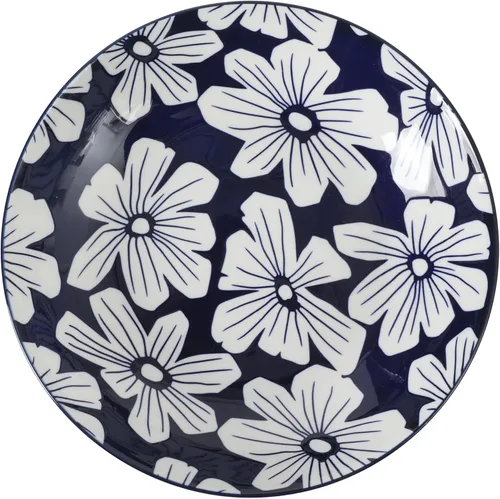 Vista 6 de Gibson Home Heritage Sky - Juego de 4 cuencos para pasta, cuencos redondos de cerámica de 8 pulgadas, diseño floral azul y blanco, uso diario